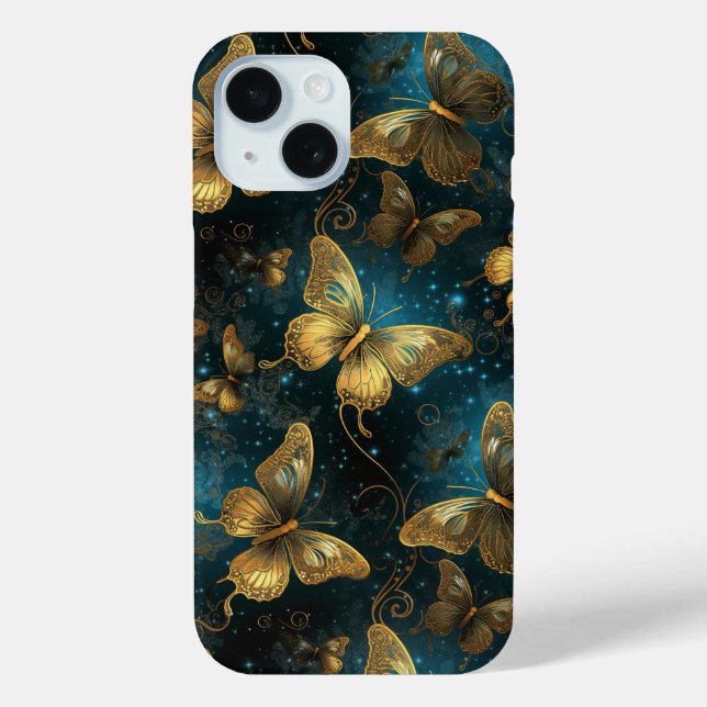 Golden Butterflies Barely There iPhone 15 Case (Back)