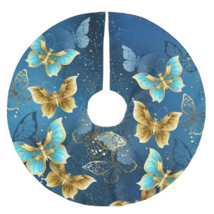 Golden butterflies brushed polyester tree skirt