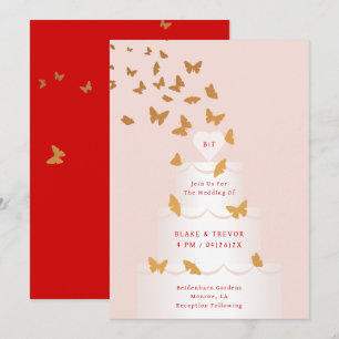 GOLDEN BUTTERFLIES & CAKE WEDDING INVITATION