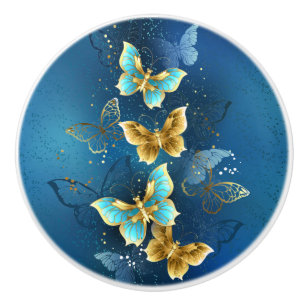 Golden butterflies ceramic knob