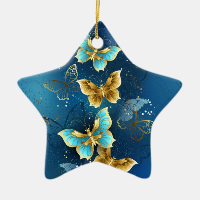 Golden butterflies ceramic tree decoration (Front)