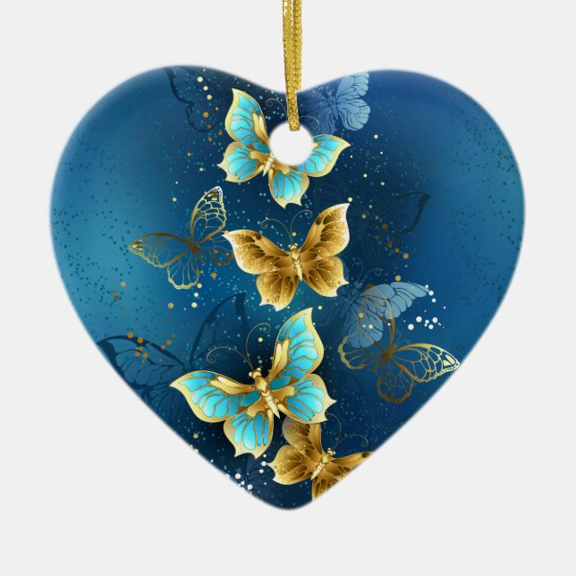 Golden butterflies ceramic tree decoration (Front)