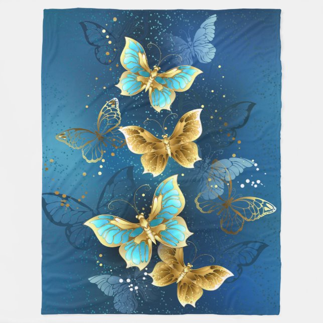 Golden butterflies fleece blanket (Front)