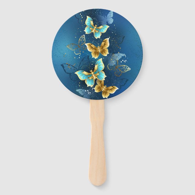 Golden butterflies hand fan (Front)