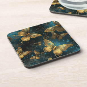 Golden Butterflies Hard plastic coaster