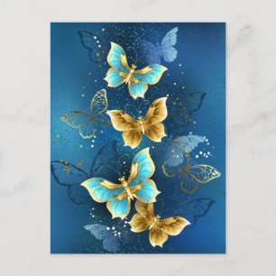 Golden butterflies invitation postcard