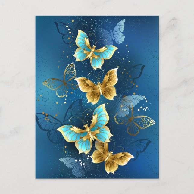 Golden butterflies invitation postcard (Front)