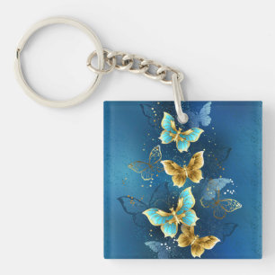 Golden butterflies key ring