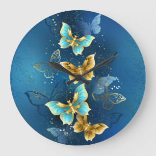 Golden butterflies large clock