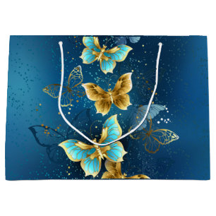 Golden butterflies large gift bag