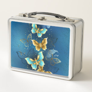 Golden butterflies metal lunch box