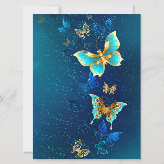 Golden Butterflies on a Blue Background (Front)