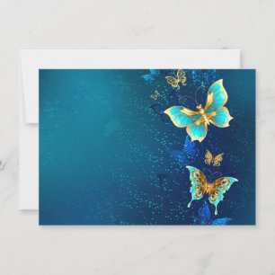 Golden Butterflies on a Blue Background