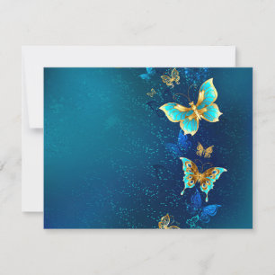 Golden Butterflies on a Blue Background