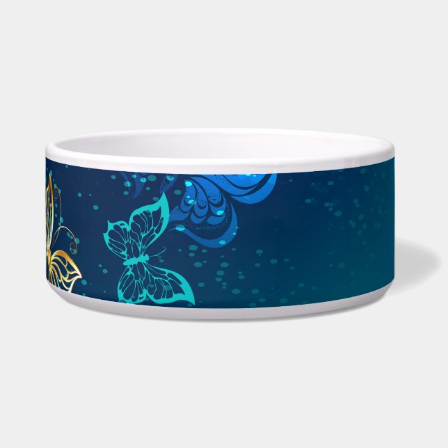 Golden Butterflies on a Blue Background (Right)