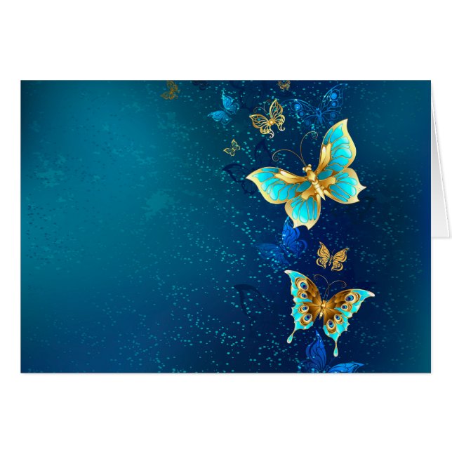Golden Butterflies on a Blue Background (Front Horizontal)
