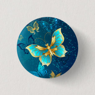 Golden Butterflies on a Blue Background 3 Cm Round Badge
