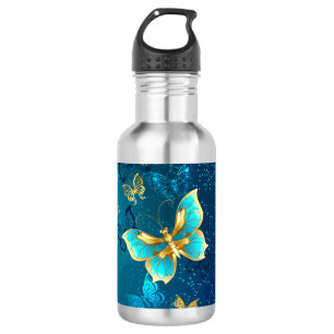 Golden Butterflies on a Blue Background 532 Ml Water Bottle