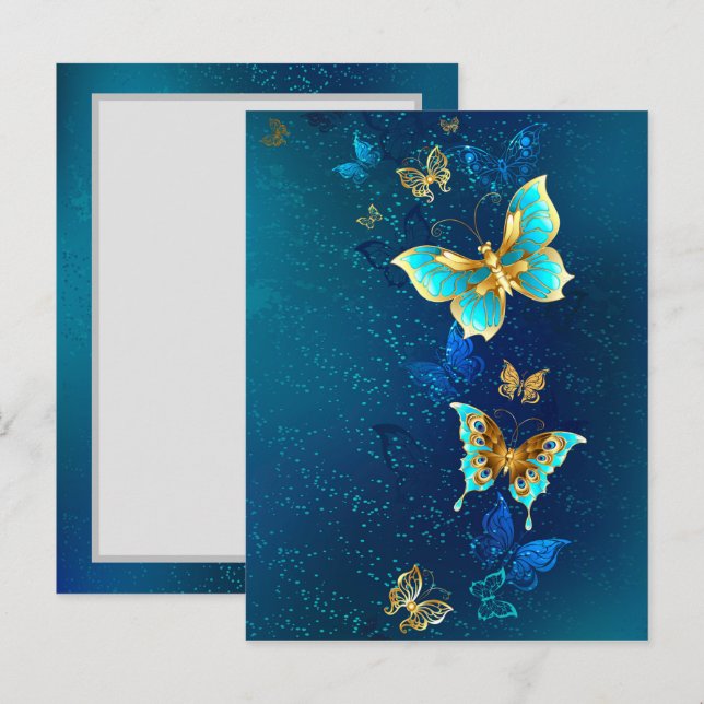 Golden Butterflies on a Blue Background Advice Card (Front/Back)