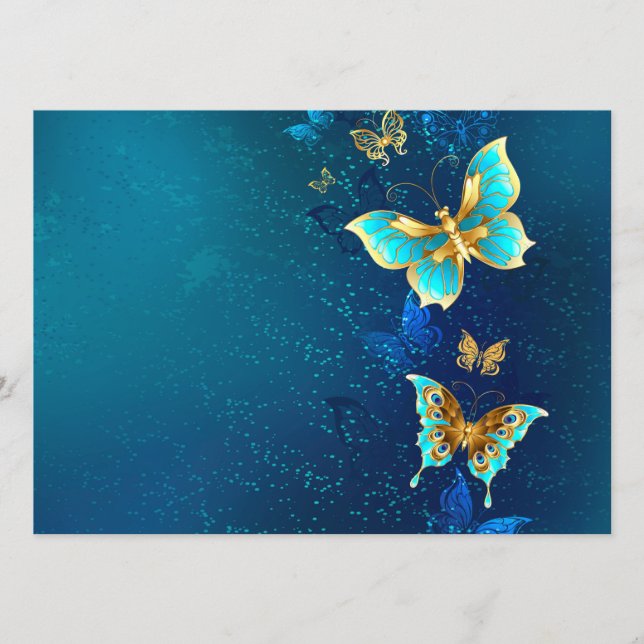 Golden Butterflies on a Blue Background Advice Card (Front)