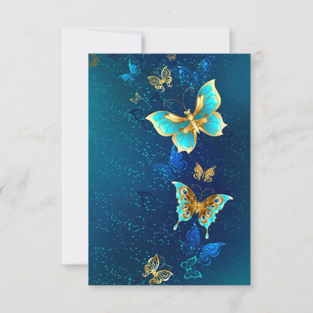 Golden Butterflies on a Blue Background Announcement (Front)
