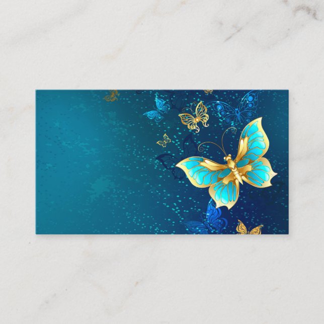 Golden Butterflies on a Blue Background Appointment Card (Front)