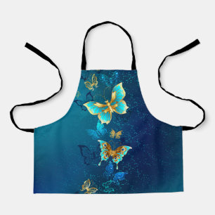Golden Butterflies on a Blue Background Apron