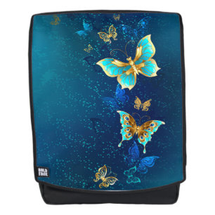 Golden Butterflies on a Blue Background Backpack