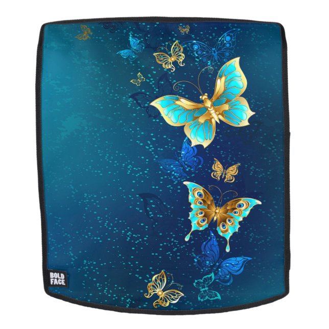 Golden Butterflies on a Blue Background Backpack (Removable Face)
