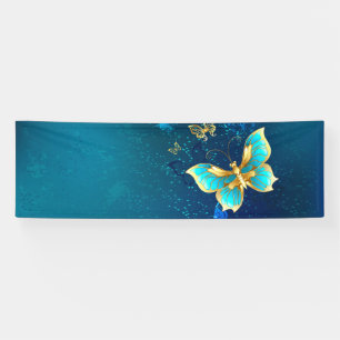 Golden Butterflies on a Blue Background Banner