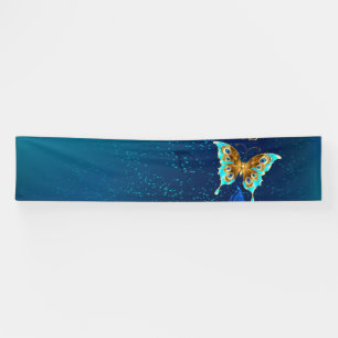 Golden Butterflies on a Blue Background Banner