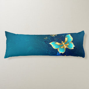 Golden Butterflies on a Blue Background Body Cushion