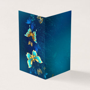 Golden Butterflies on a Blue Background Business Card