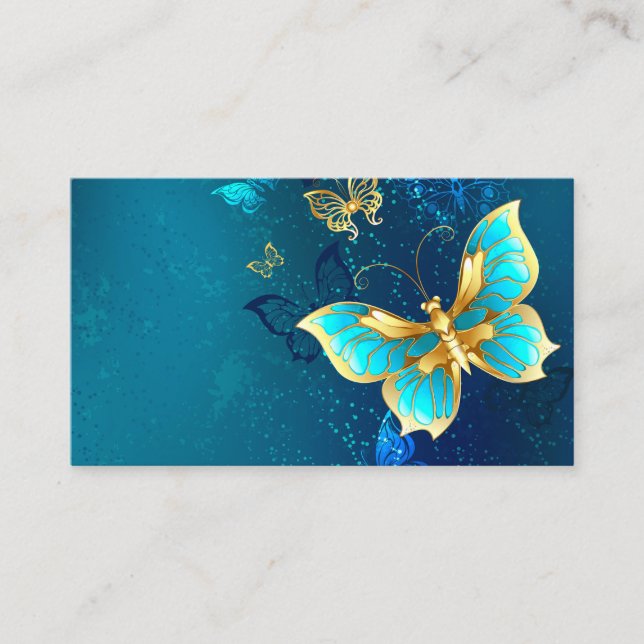 Golden Butterflies on a Blue Background Business Card (Front)