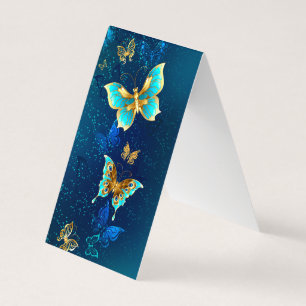 Golden Butterflies on a Blue Background Business Card