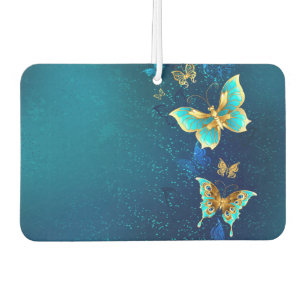 Golden Butterflies on a Blue Background Car Air Freshener