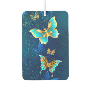 Golden Butterflies on a Blue Background Car Air Freshener