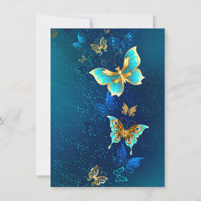 Golden Butterflies on a Blue Background Card (Front)