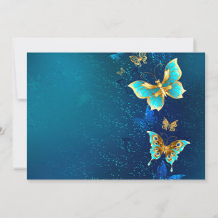 Golden Butterflies on a Blue Background Card