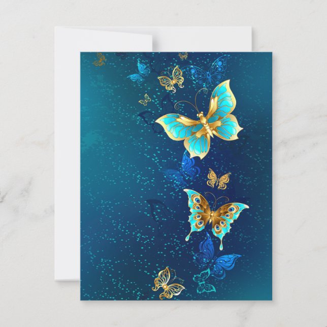 Golden Butterflies on a Blue Background Card (Front)