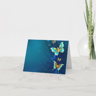 Golden Butterflies on a Blue Background Card