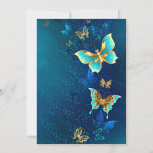 Golden Butterflies on a Blue Background Card