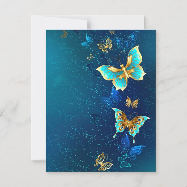 Golden Butterflies on a Blue Background Card (Front)