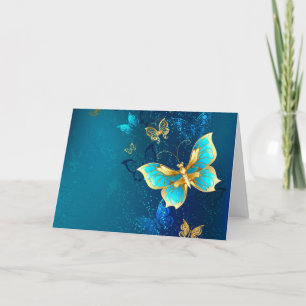 Golden Butterflies on a Blue Background Card