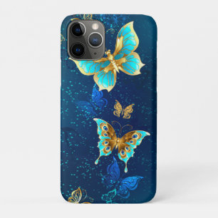 Golden Butterflies on a Blue Background iPhone 11 Pro Case