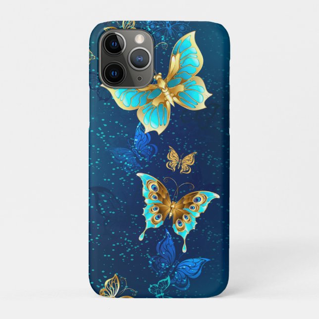 Golden Butterflies on a Blue Background Case-Mate iPhone Case (Back)