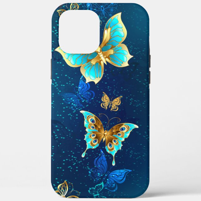 Golden Butterflies on a Blue Background Case-Mate iPhone Case (Back)