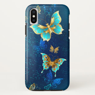 Golden Butterflies on a Blue Background iPhone X Case