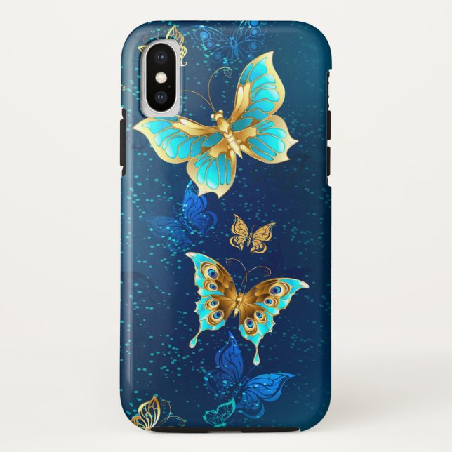 Golden Butterflies on a Blue Background Case-Mate iPhone Case (Back)