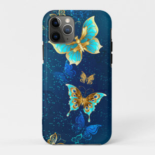 Golden Butterflies on a Blue Background iPhone 11 Pro Case